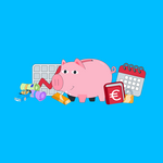 Formen der Geldanlage Sparschwein, Kalender, Diagramm, Goldbarren und andere Symbolbilder für Anlageformen